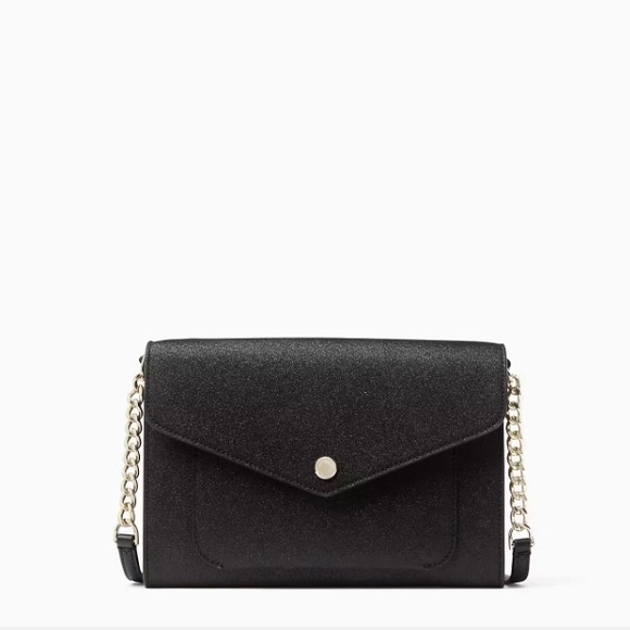 NWT Kate Spade Tinsel Flap Glitter Black Crossbody Purse - Picture 2 of 3